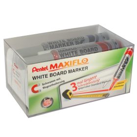   Táblamarker+törlő készlet 2,5mm, kerek hegyű, Maxiflo Pentel, 4 klf. szín